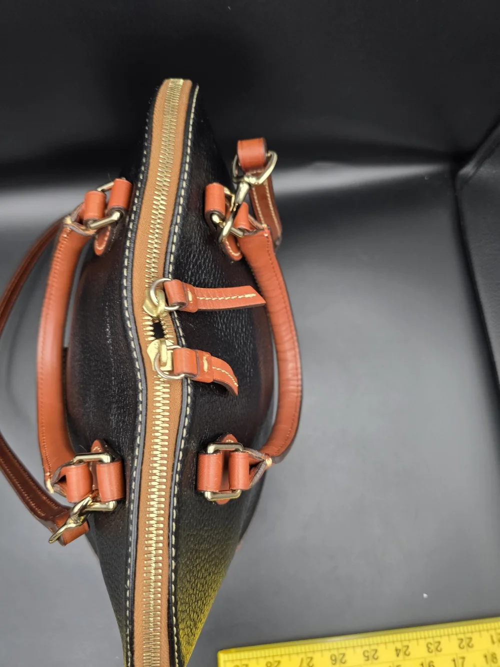 Dooney & Bourke Black and Brown Pebble Leather Satchel